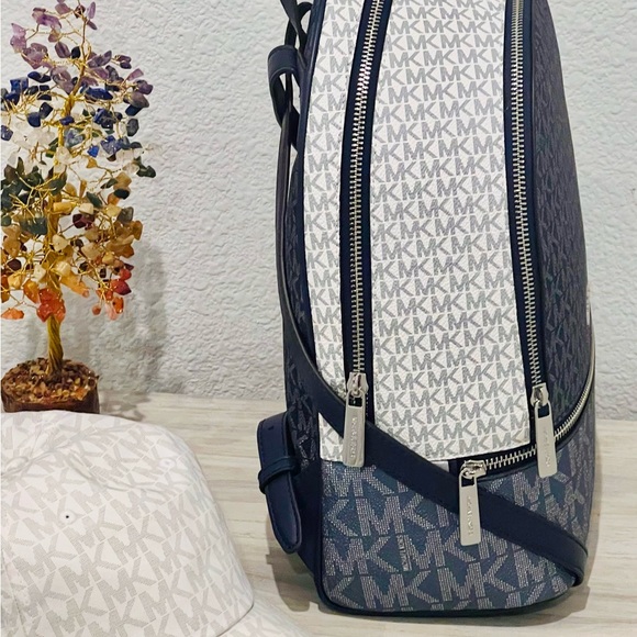 NWT Michael Kors Blue & White MK Monogram Backpack Travel Bag